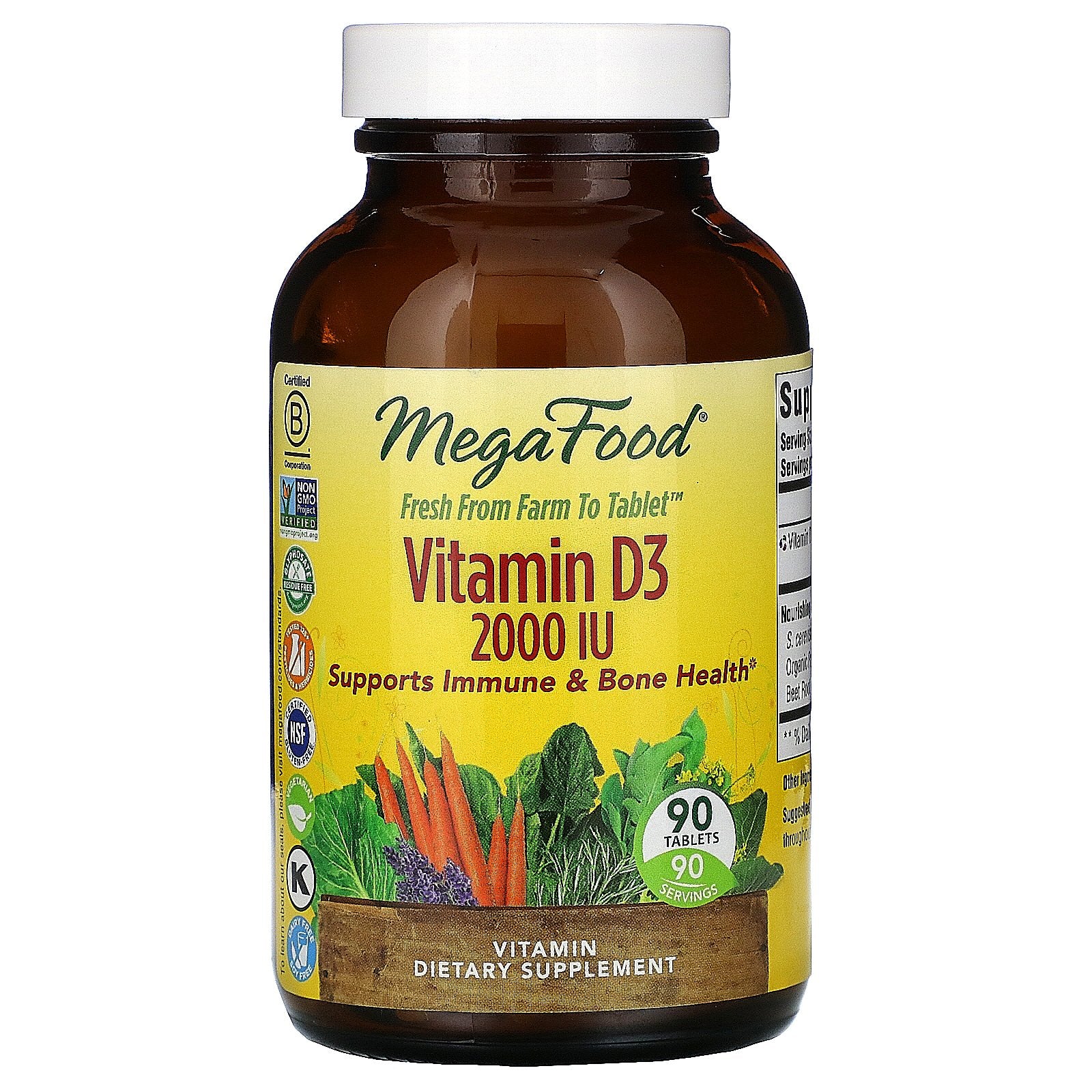 MegaFood, Vitamin D3, 2000 IU, 90 Tablets