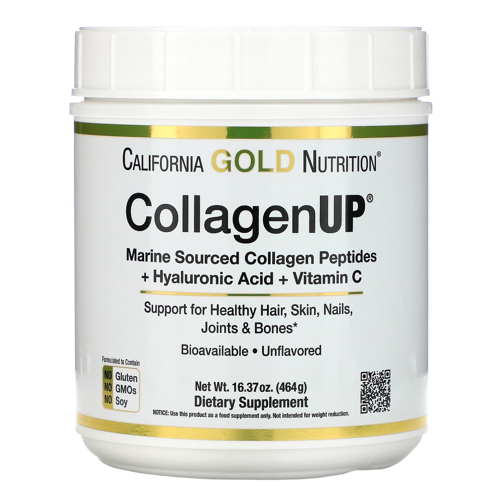 California Gold Nutrition, CollagenUP, Marine Hydrolyzed Collagen + Hyaluronic Acid + Vitamin C, Unflavored, 16.37 oz (464 g)