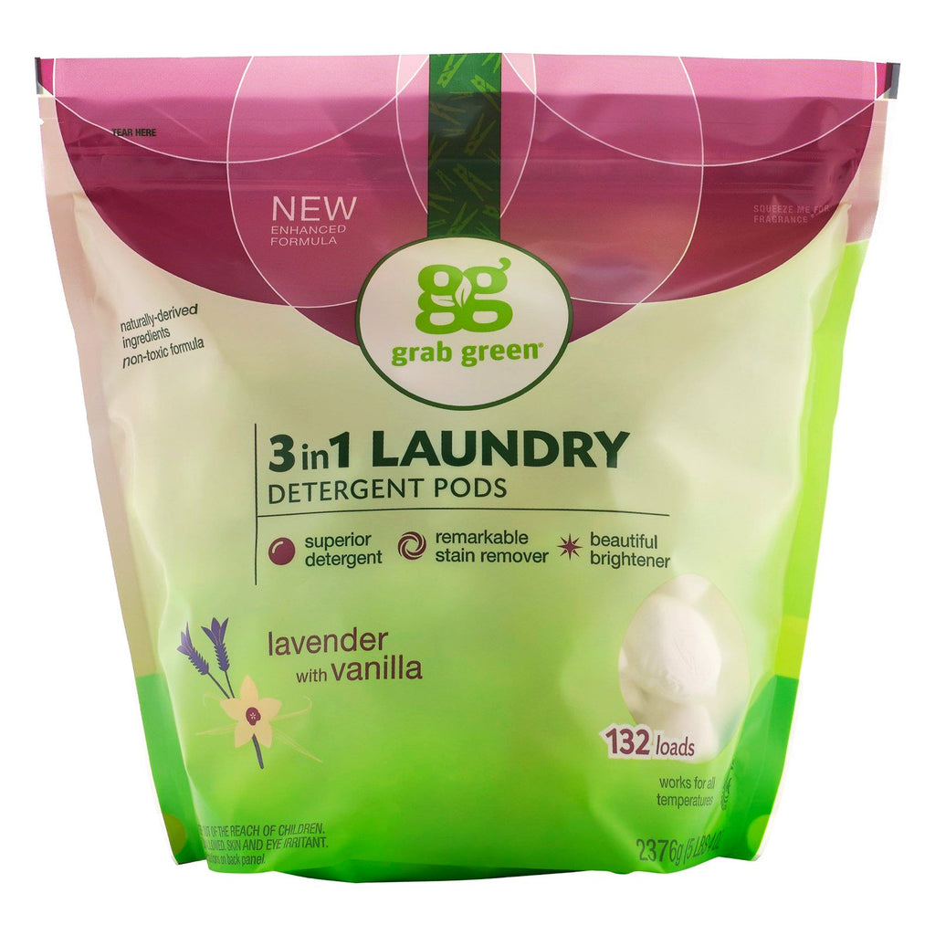 Grab Green, 3-in-1 Laundry Detergent Pods, Lavender,132 Loads, 5lbs, 4oz (2,376 g)