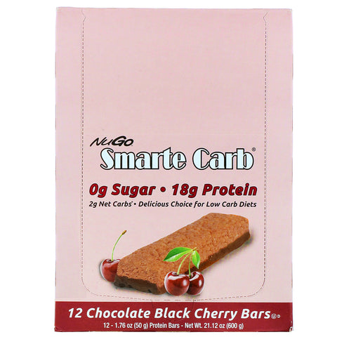 NuGo Nutrition, Smarte Carb Bar, Chocolate Black Cherry, 12 Bars, 1.76 oz (50 g) Each