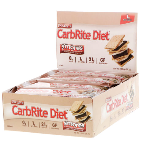 Universal Nutrition, Doctor's CarbRite Diet Bars, Smores, 12 Bars, 2.00 oz (56.7 g) Each