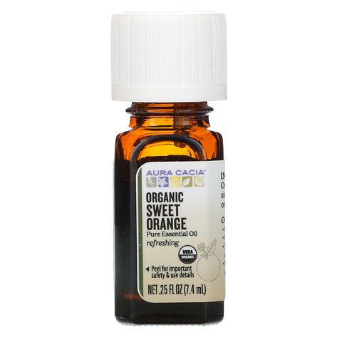 Aura Cacia, Pure Essential Oil, Organic Sweet Orange, .25 fl oz (7.4 ml)