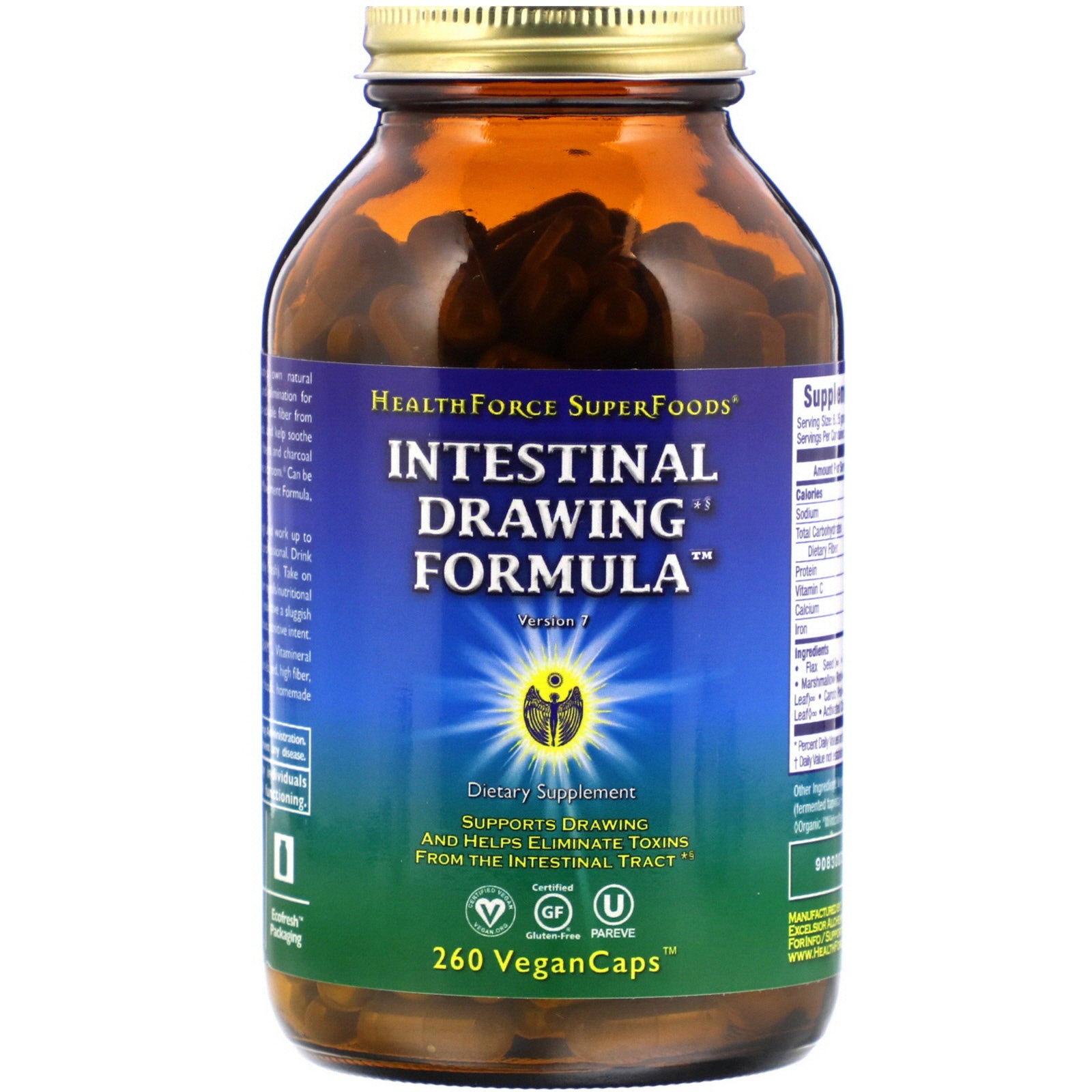 HealthForce Superfoods, Intestinal Drawing Formula, 260 Vegan Caps