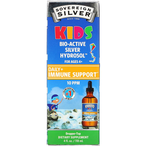 Sovereign Silver, Kids Bio-Active Silver Hydrosol, Daily Immune Support, Ages 4+, 10 PPM, 4 fl oz (118 ml)