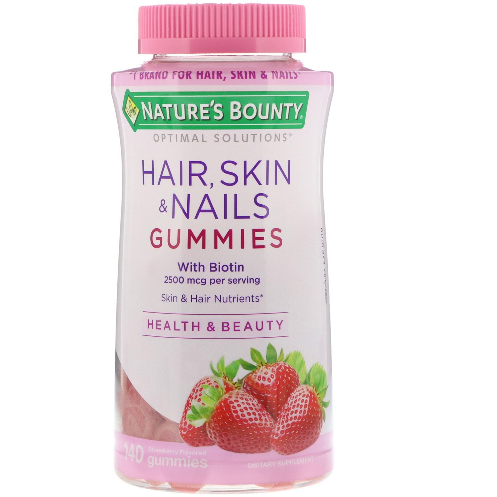 Nature's Bounty, Optimal Solutions, Hair, Skin, & Nails, Strawberry Flavored, 2,500 mcg, 140 Gummies