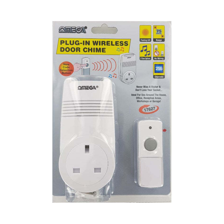 Omega Plug-In AC Door Chime W/Extra Outlet+Light