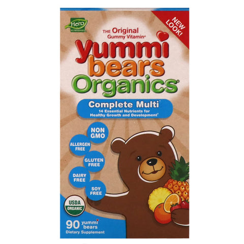 Hero Nutritional Products, Yummi Bears Organics, Complete Multi, Organic Strawberry, Orange and Pineapple Flavors, 90 Yummi Bears