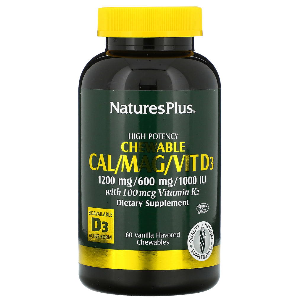 Nature's Plus, High Potency Cal/Mag/Vit D3, Vanilla Flavored, 60 Chewables