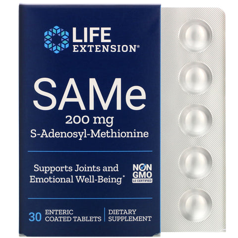 Life Extension, SAMe, S-Adenosyl-Methionine, 200 mg, 30 Enteric Coated Tablets