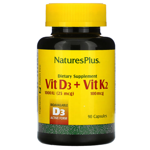 Nature's Plus, Vit D3 + Vit K2, 90 Capsules