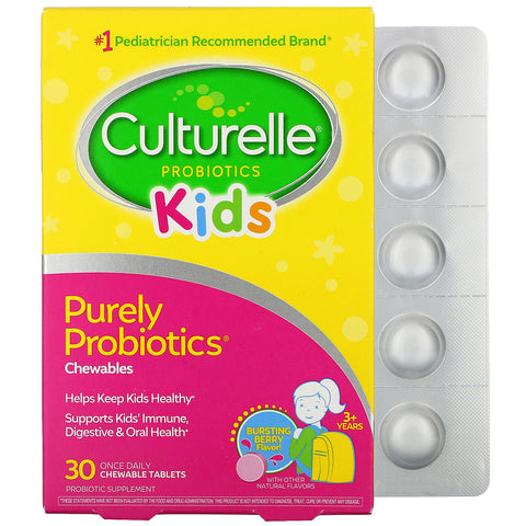 Culturelle, Kids, Purely Probiotics Chewables, 3+ Years, Bursting Berry Flavor, 30 Chewable Tablets