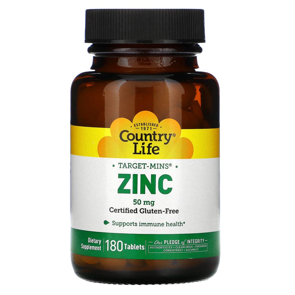 Country Life, Target-Mins Zinc, 50 mg, 180 Tablets