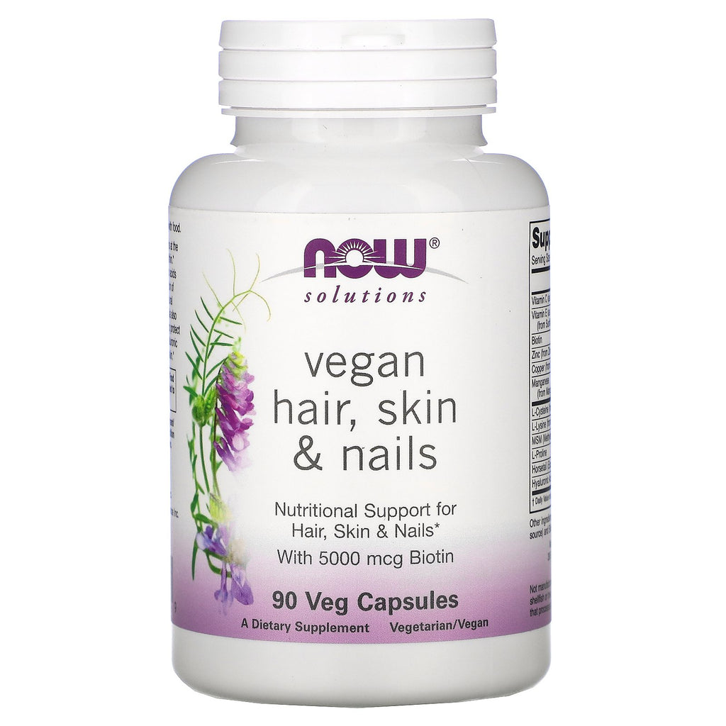 Now Foods, Solutions, Vegan Hair, Skin & Nails, 90 Veg Capsules