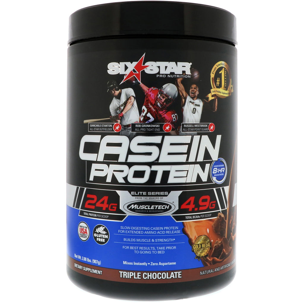 Six Star, Pro Nutrition, Casein Protein, Elite Series, Triple Chocolate, 2 lbs (907 g)