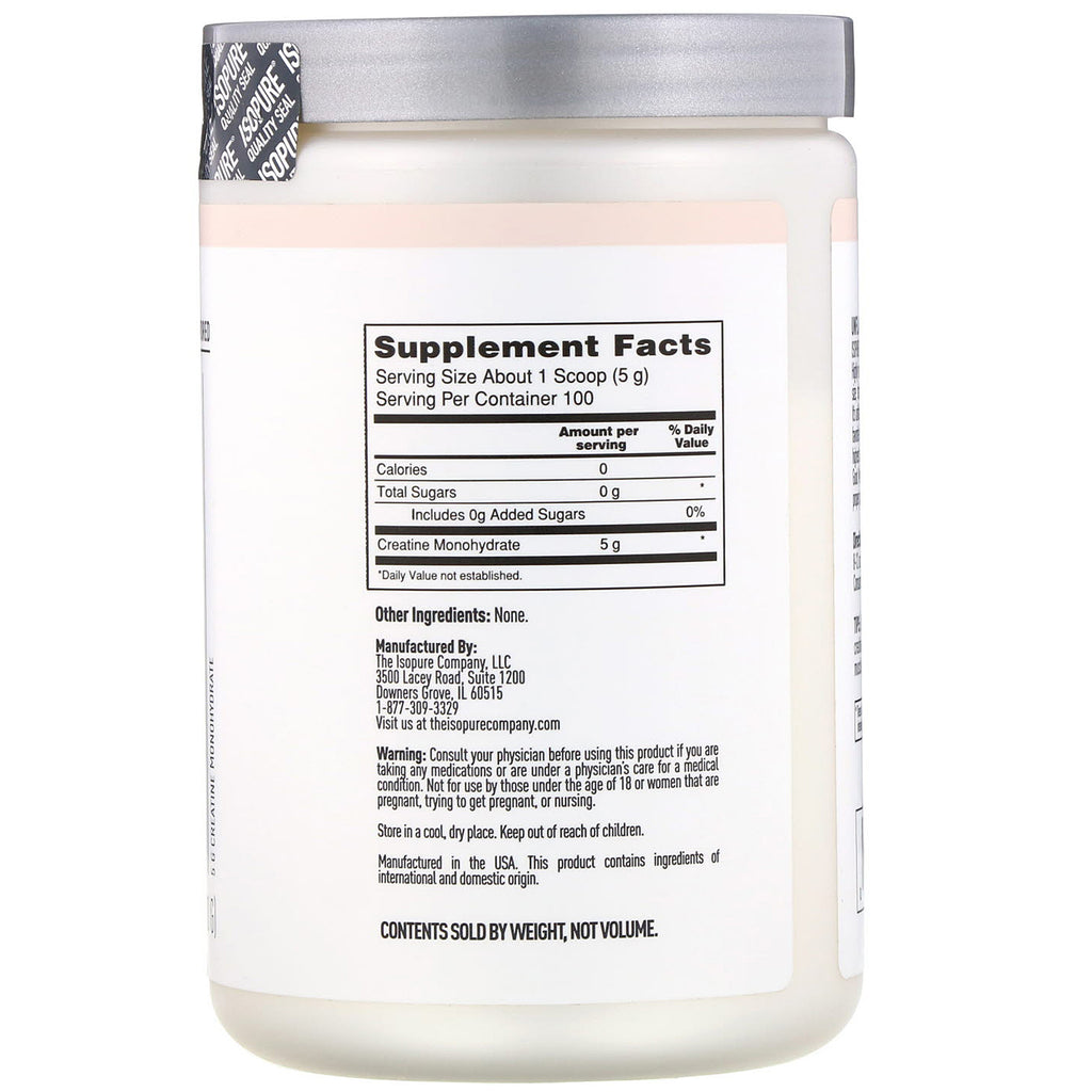 Isopure, Creatine Monohydrate, Unflavored, 1.1 lb (500 g)