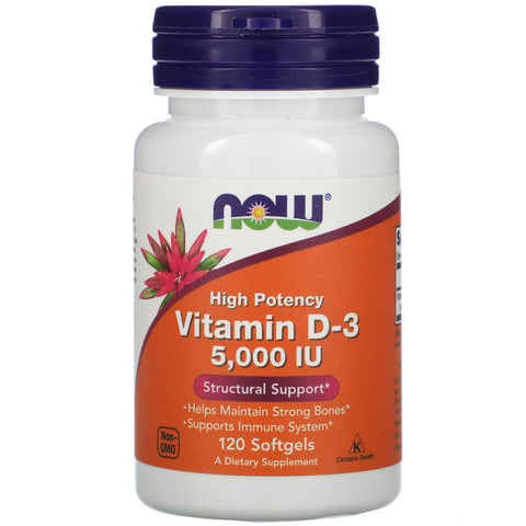 Now Foods, High Potency Vitamin D-3, 125 mcg (5,000 IU), 120 Softgels