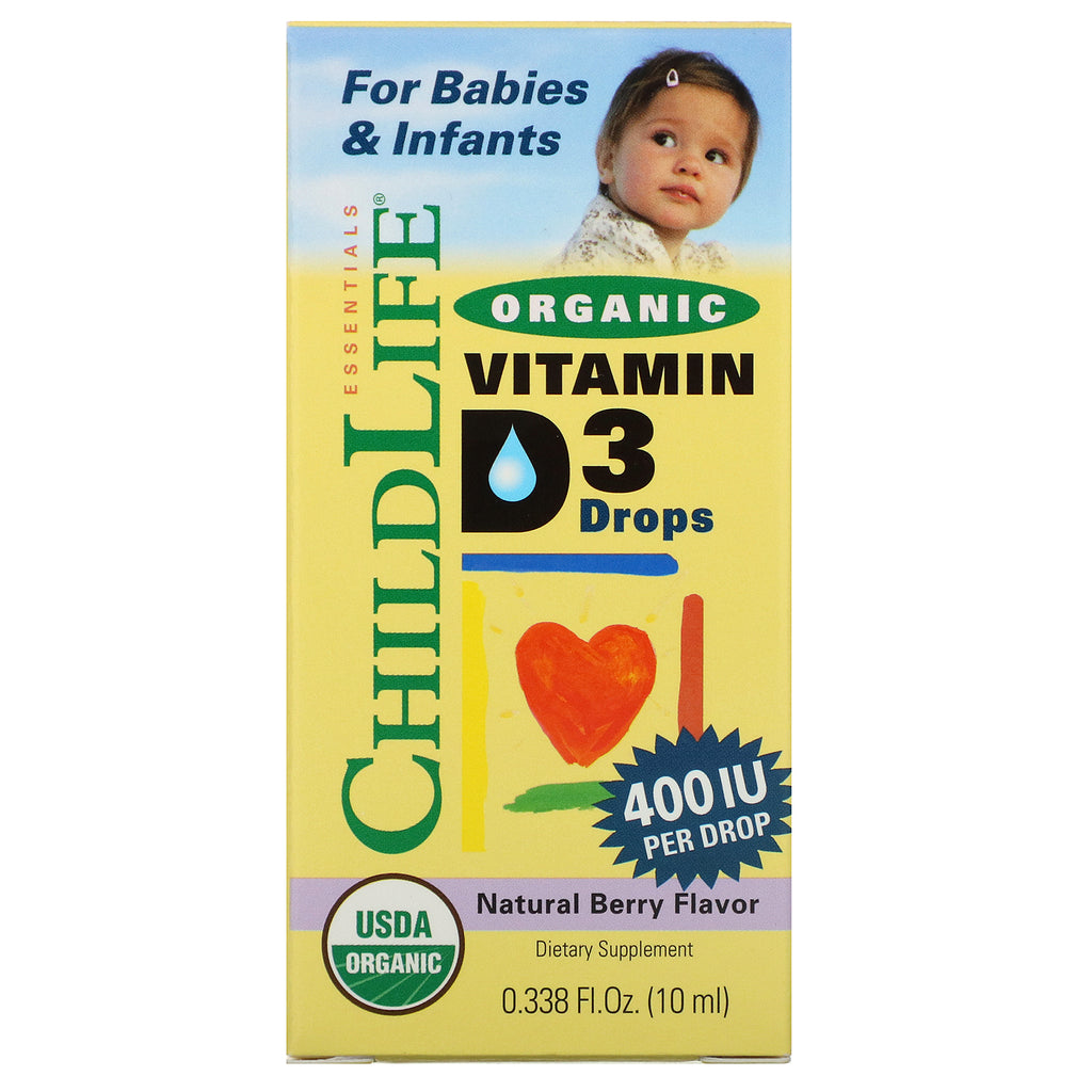 ChildLife, Organic Vitamin D3 Drops, Natural Berry Flavor, 400 IU, 0.338 fl oz (10 ml)