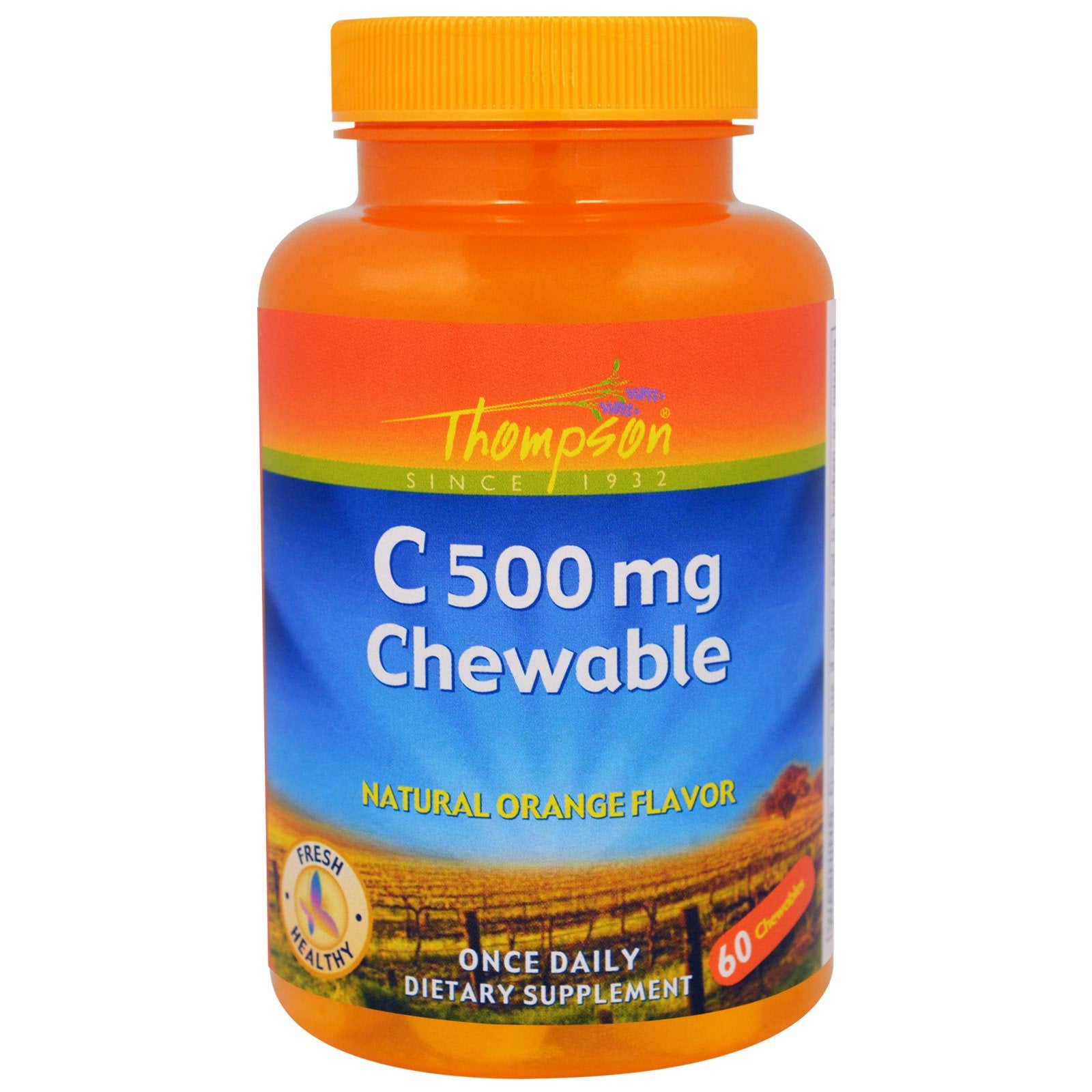 Thompson, C500 mg Chewable, Natural Orange Flavor, 60 Chewables