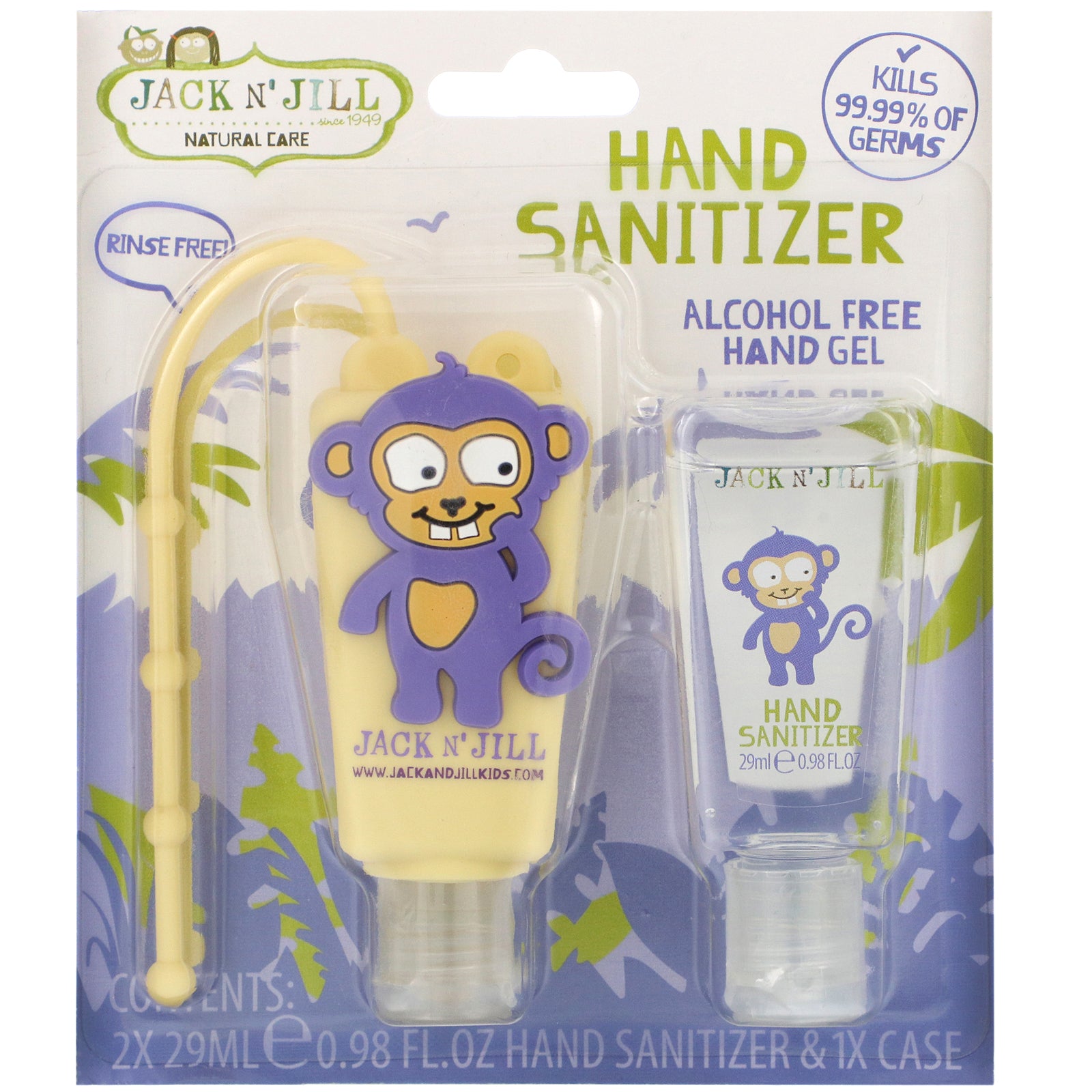 Jack n' Jill, Hand Sanitizer, Monkey, 2 Pack, 0.98 fl oz (29 ml) Each and 1 Case