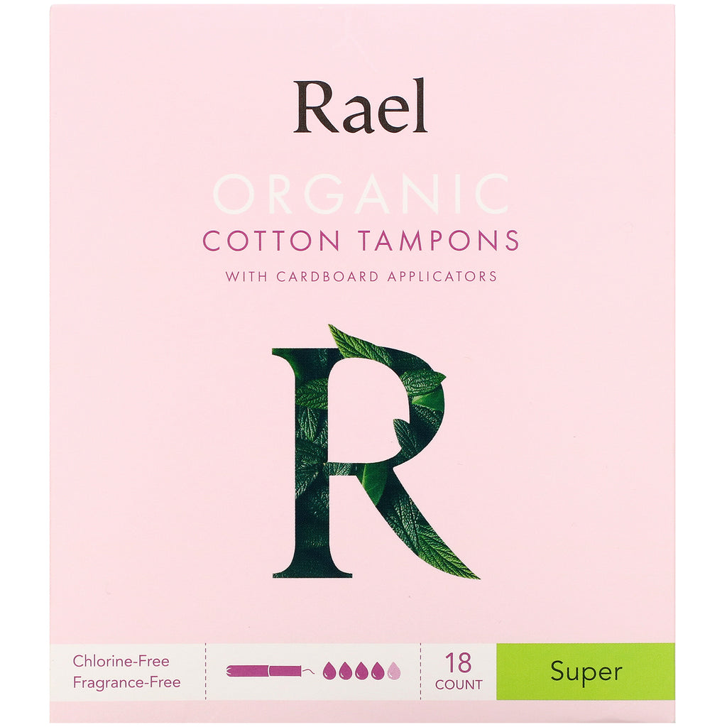 Rael, Organic Cotton Tampons with Cardboard Applicators, Super, 18 Count