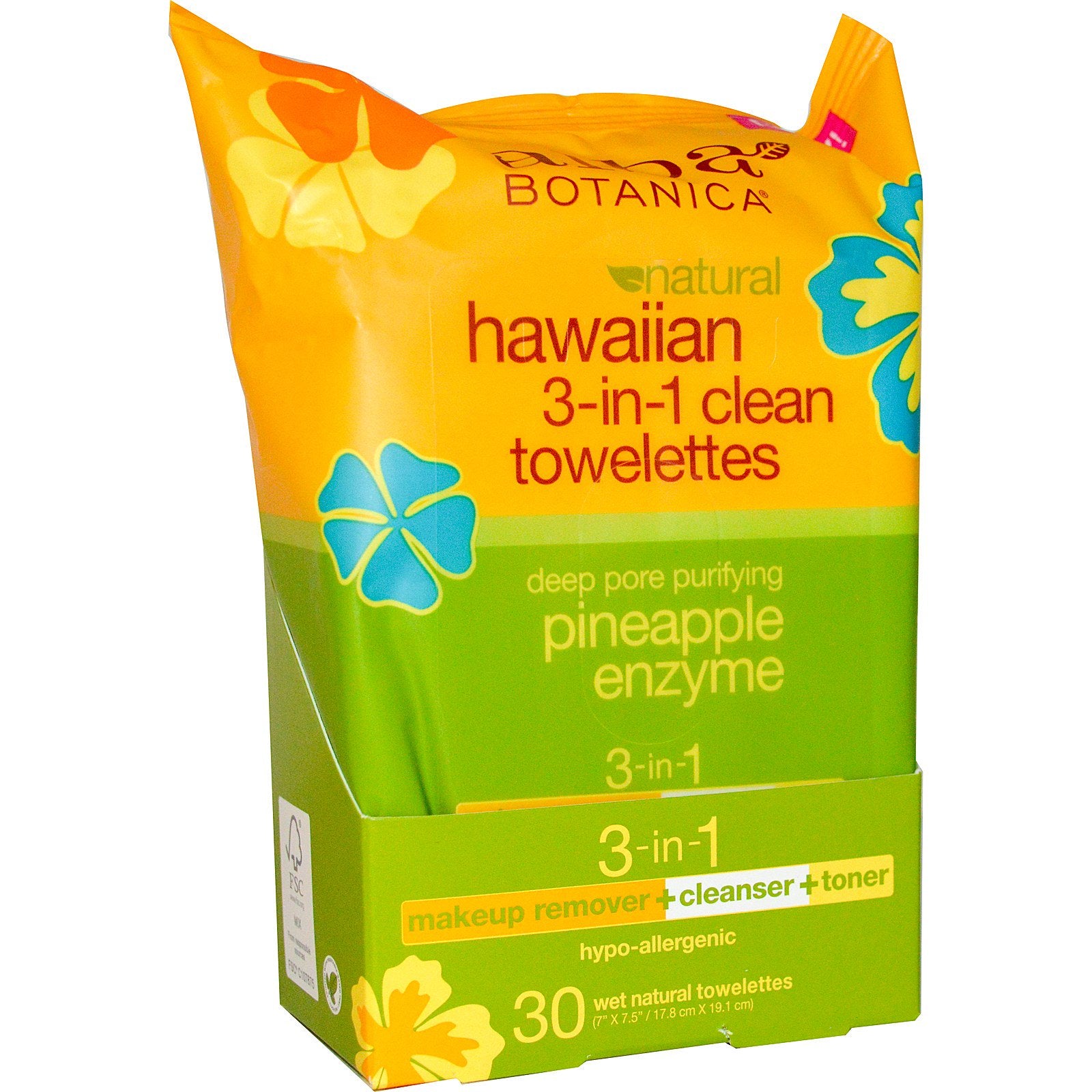 Alba Botanica, Natural Hawaiian 3-in-1 Clean Towelettes,  Pineapple Enzyme, 30 Wet Towelettes