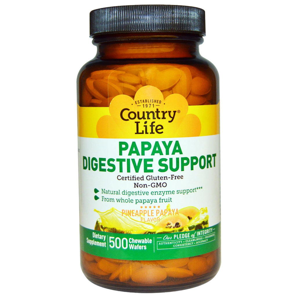 Country Life, Papaya Digestive Support, Pineapple Papaya, 500 Chewable Wafers