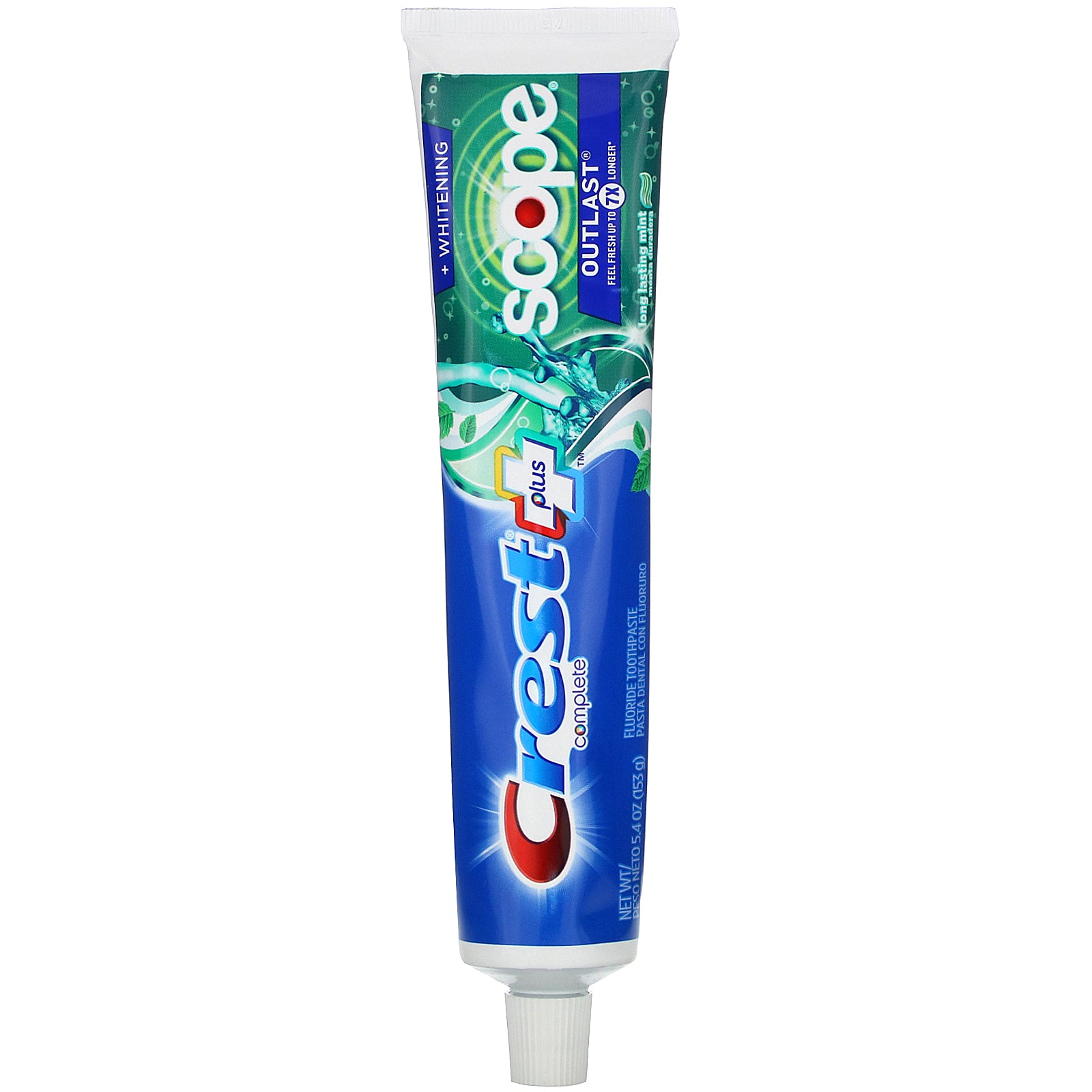 Crest, Complete, Scope, Outlast Plus Whitening,  Fluoride Toothpaste, Long Lasting Mint, 5.4 oz (153 g)