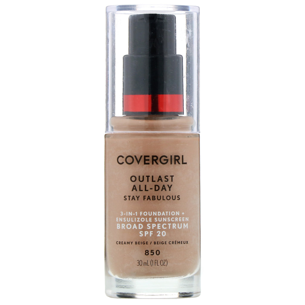 Covergirl, Outlast All-Day Stay Fabulous, 3-in-1 Foundation, 850 Creamy Beige, 1 fl oz (30 ml)