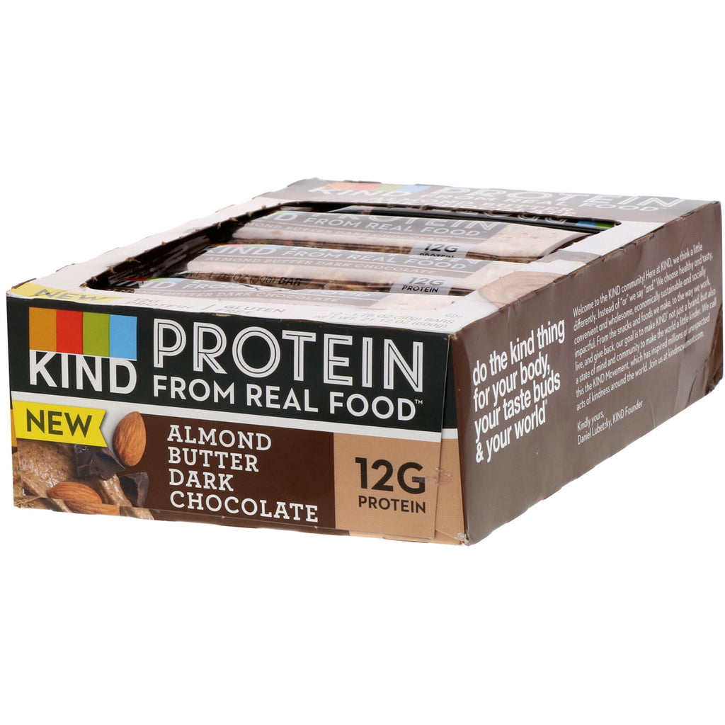 KIND Bars, Protein, Almond Butter Dark Chocolate, 12 Bars, 1.76 oz (50 g) Each