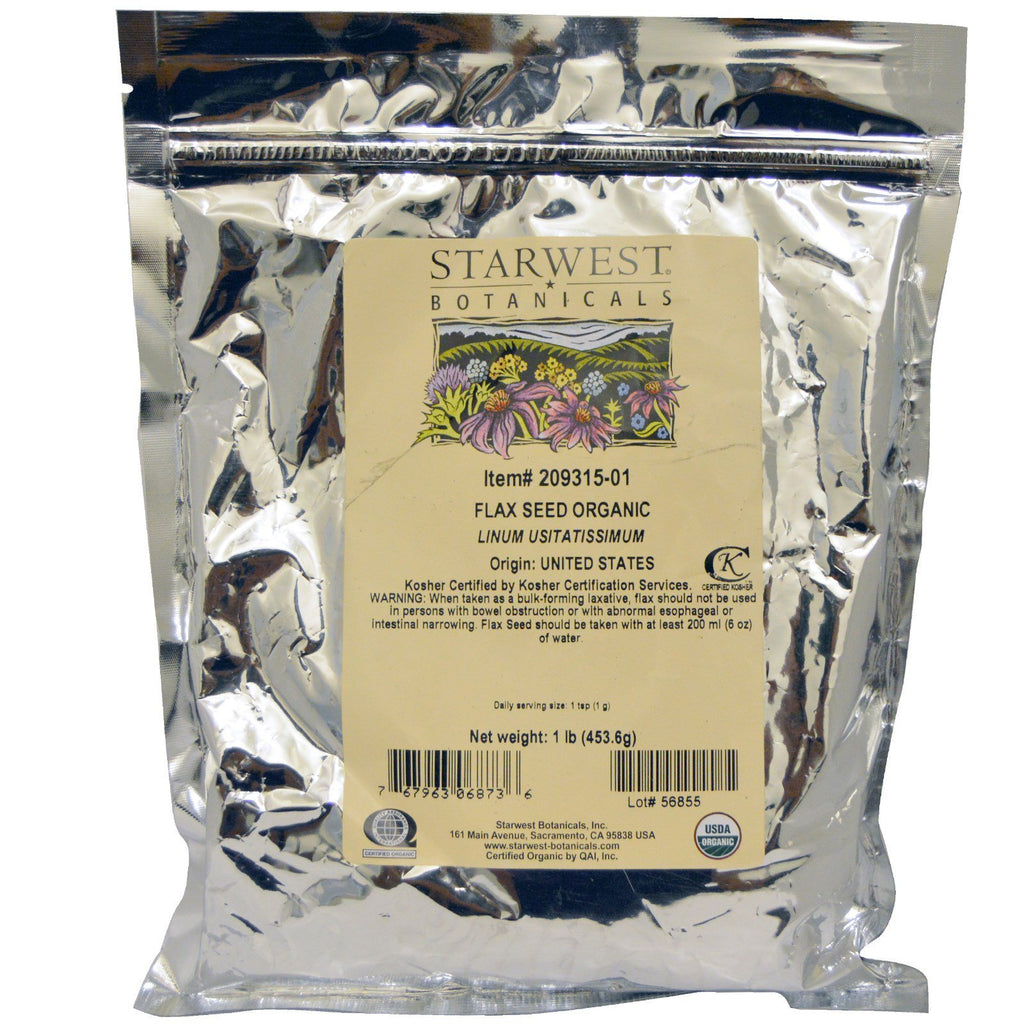 Starwest Botanicals, Organic Flax Seed, 1 lb (453.6 g)