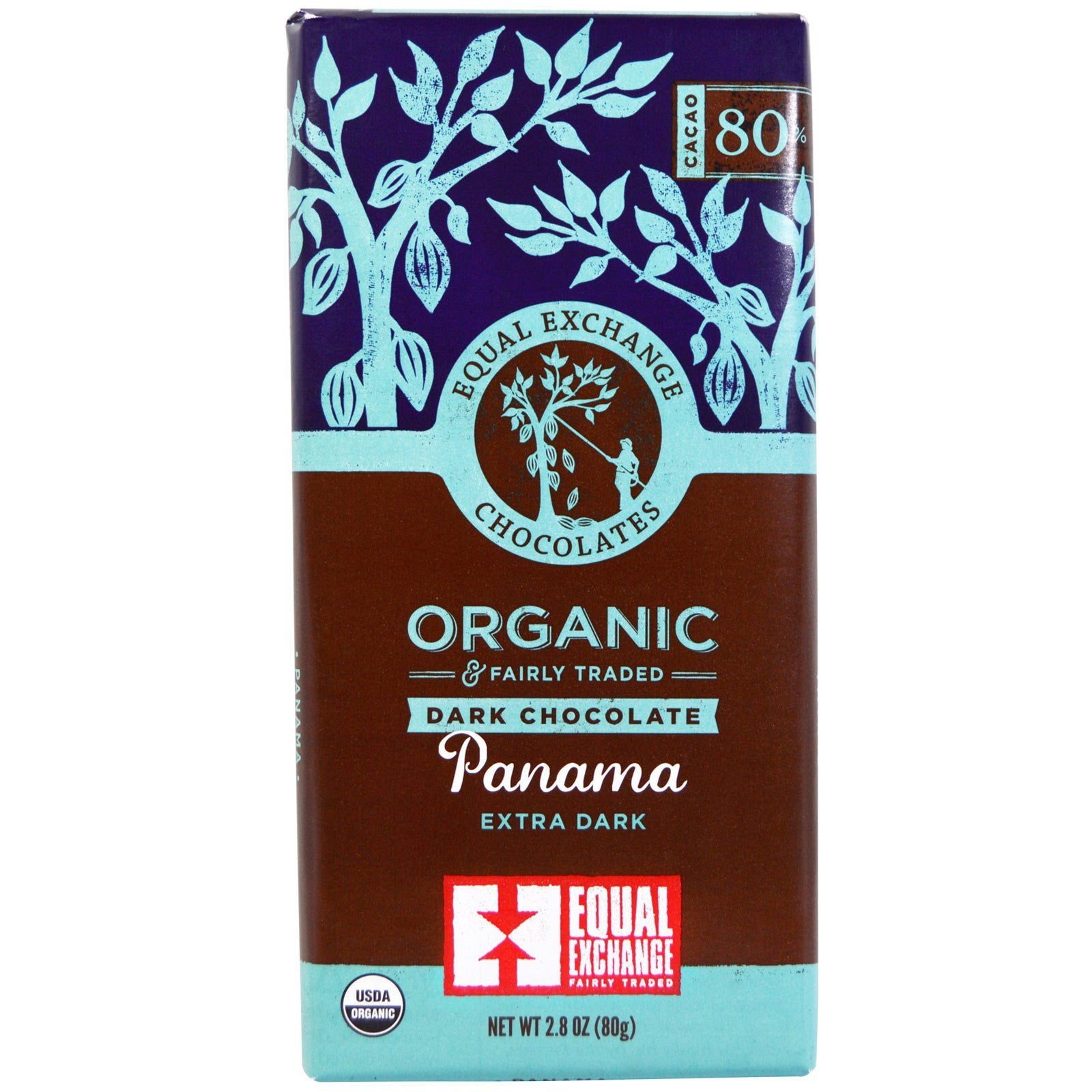 Equal Exchange, Organic, Dark Chocolate, Panama Extra Dark, 80% Cacao, 2.8 oz (80 g)