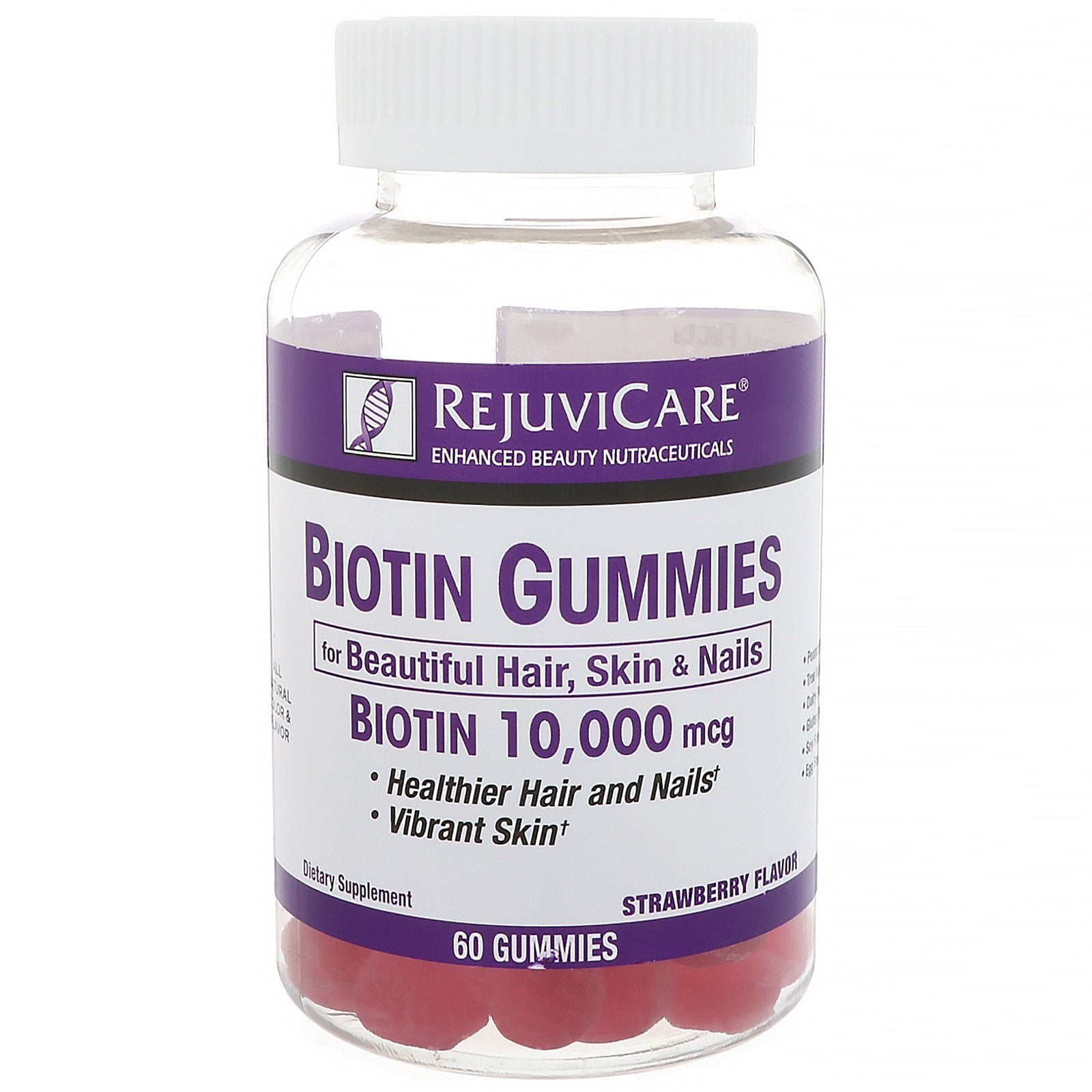 Rejuvicare, Biotin Gummies, Strawberry Flavor, 10,000 mcg, 60 Gummies