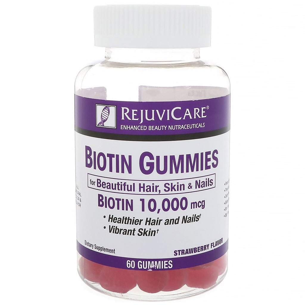 Rejuvicare, Biotin Gummies, Strawberry Flavor, 10,000 mcg, 60 Gummies