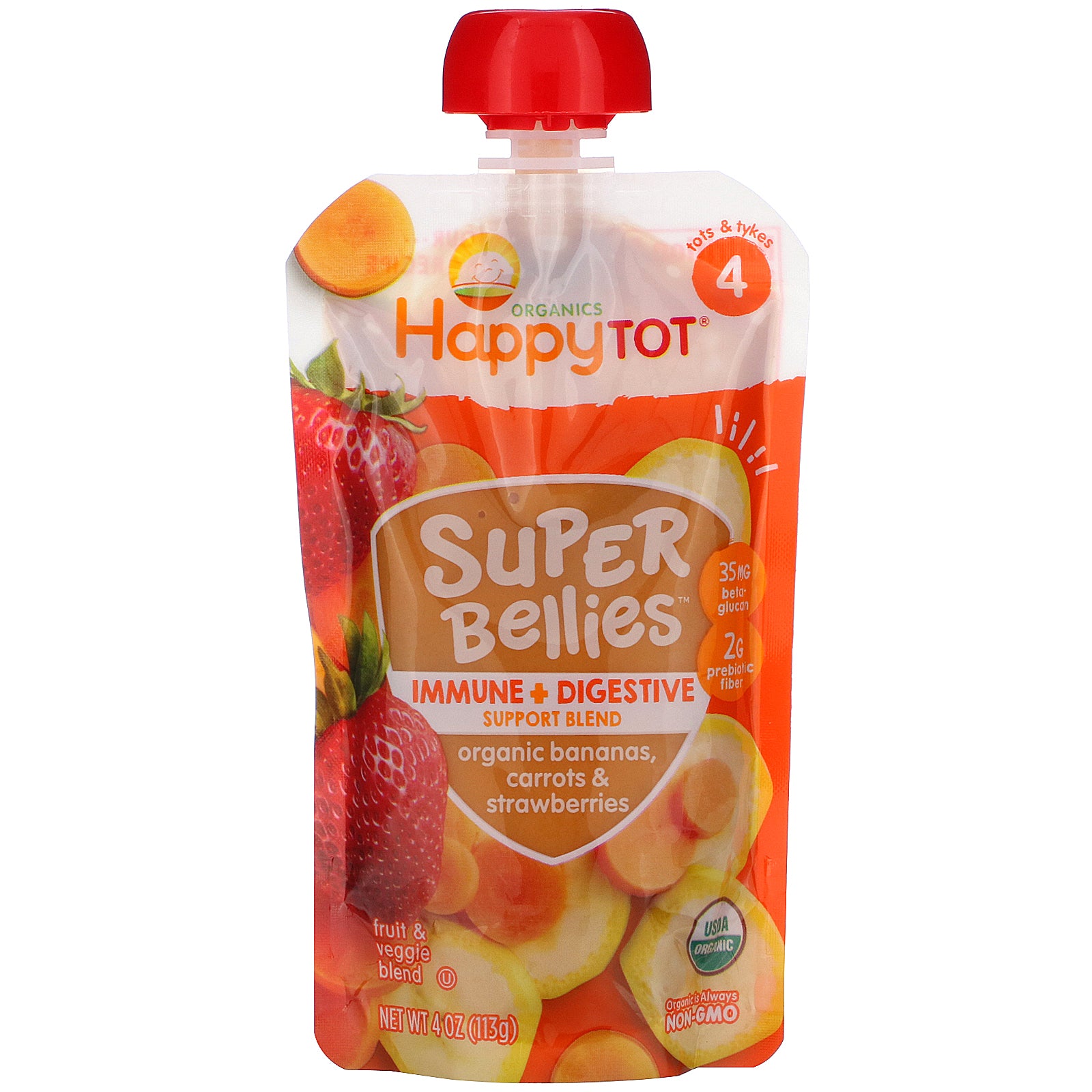 Happy Family Organics, Happy Tot, Super Bellies, Organic Bananas, Carrots & Strawberries, 4 oz (113 g)