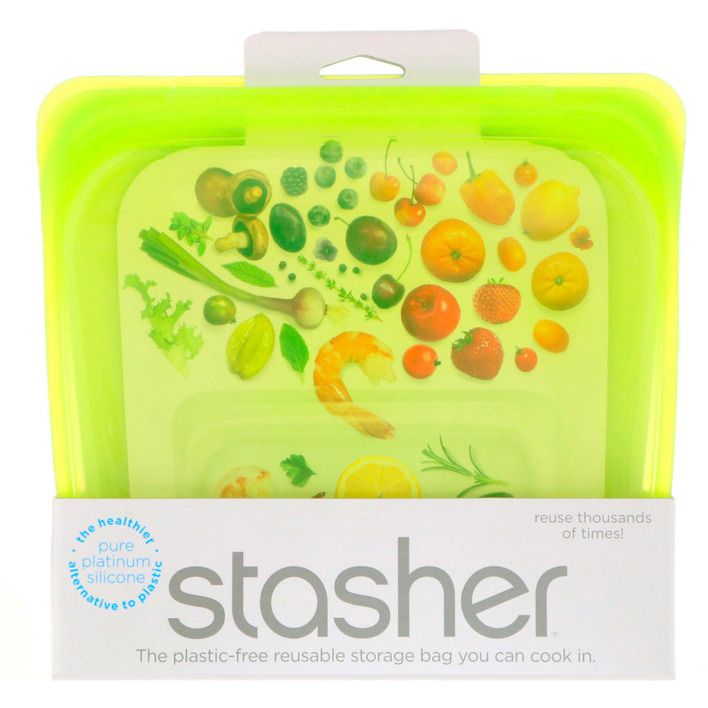 Stasher, Reusable Silicone Food Bag, Sandwich Size Medium, Lime, 15 fl oz (450 ml)