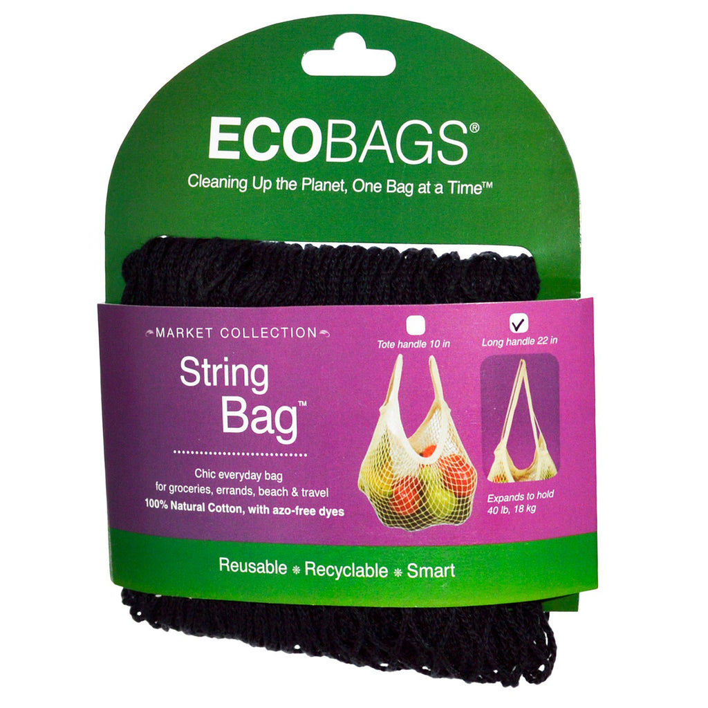 ECOBAGS, Market Collection, String Bag, Long Handle 22 in, Black, 1 Bag