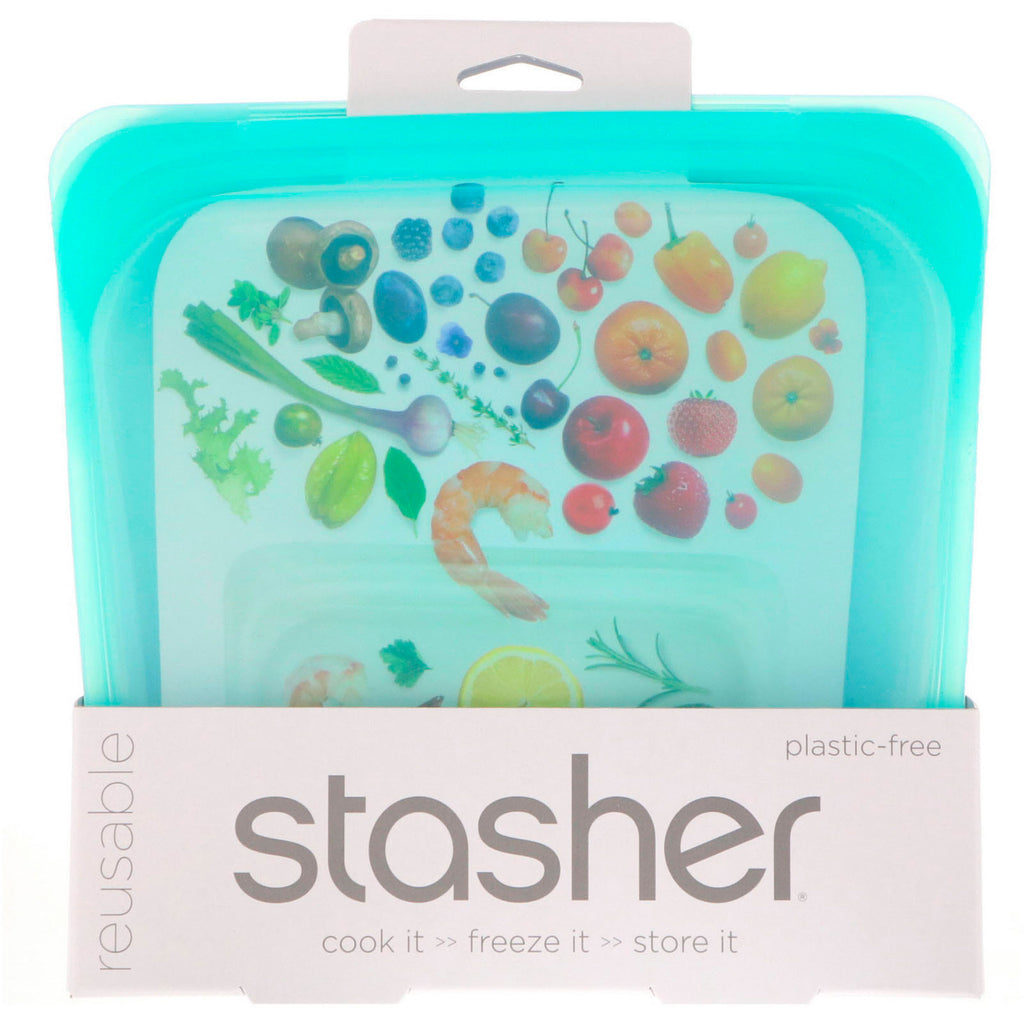 Stasher, Reusable Silicone Food Bag, Sandwich Size Medium, Aqua, 15 fl oz (450 ml)
