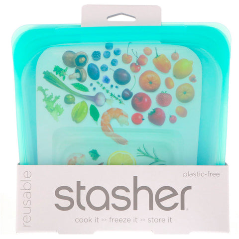 Stasher, Reusable Silicone Food Bag, Sandwich Size Medium, Aqua, 15 fl oz (450 ml)