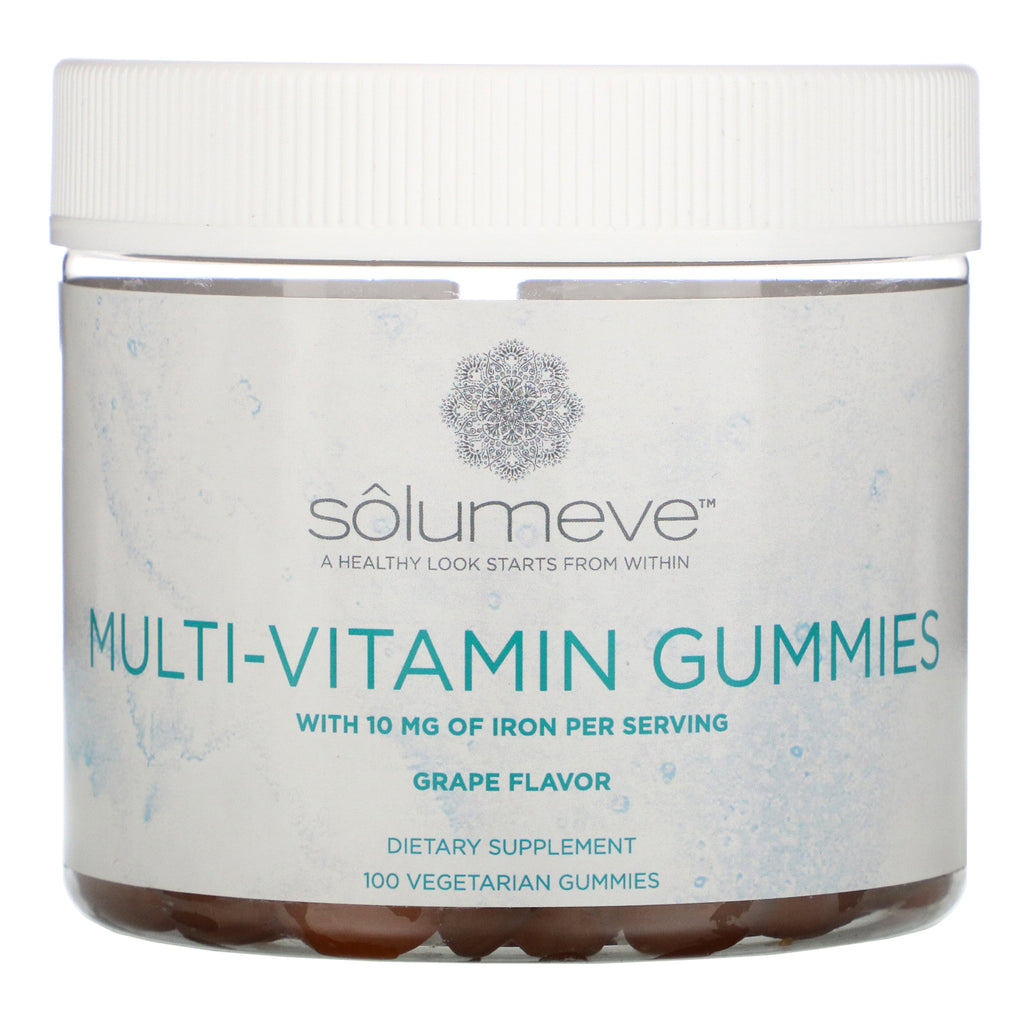 Solumeve, Multi-Vitamin Gummies, Gelatin Free, Grape Flavor, 100 Vegetarian Gummies