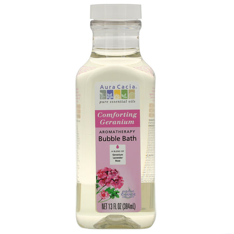 Aura Cacia, Aromatherapy Bubble Bath, Comforting Geranium, 13 fl oz (384 ml)