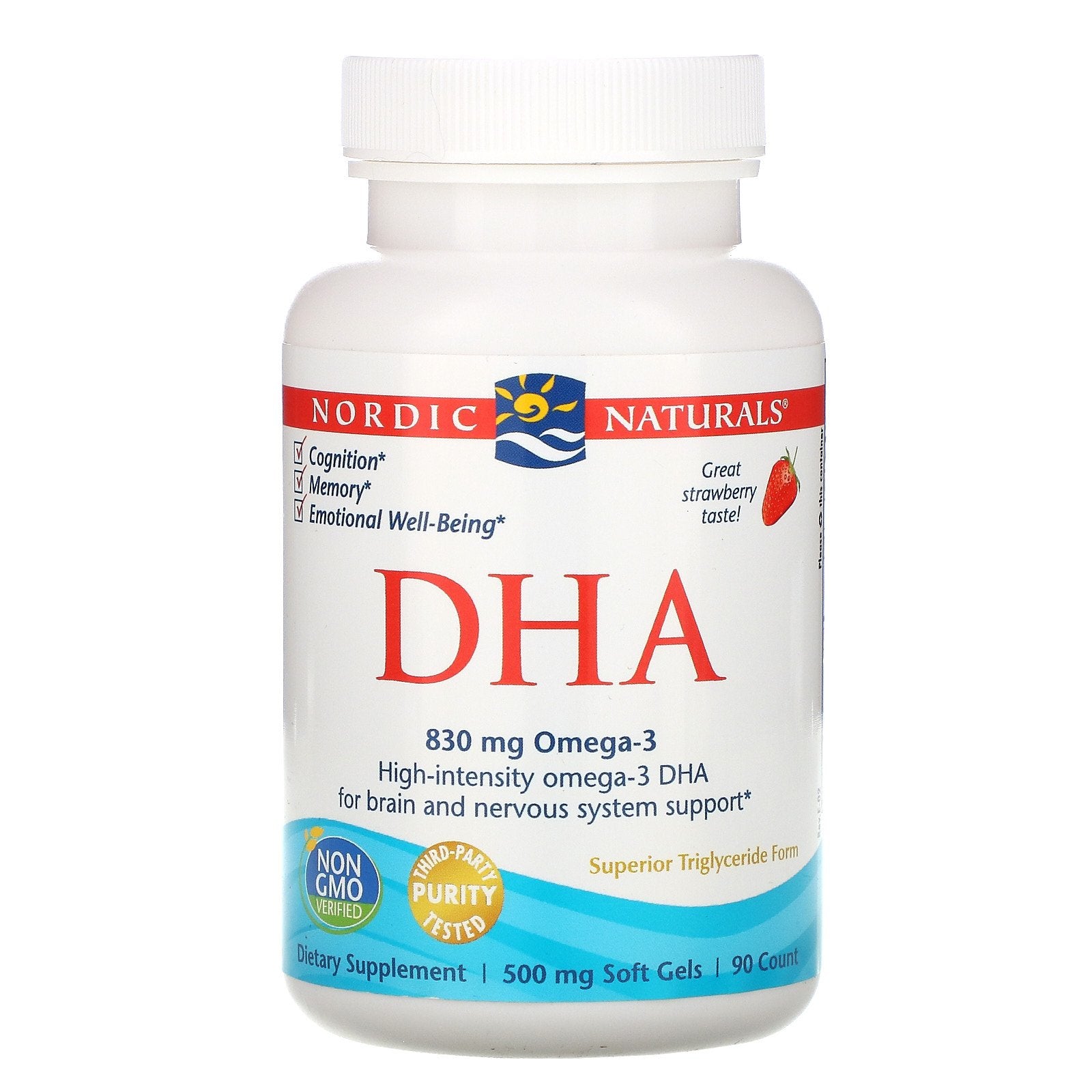 Nordic Naturals, DHA, Strawberry, 500 mg, 90 Soft Gels