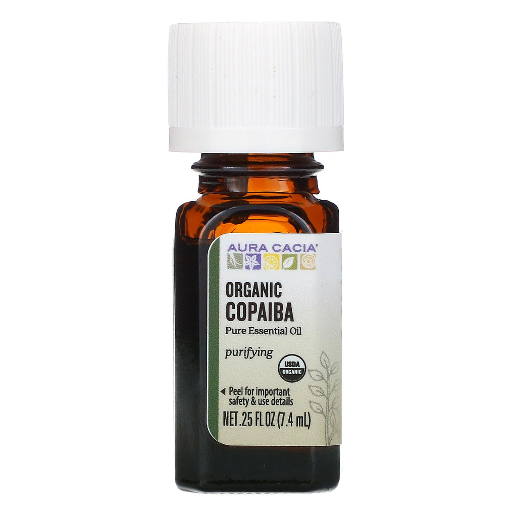 Aura Cacia, Pure Essential Oil, Organic Copaiba, .25 fl oz (7.4 ml)