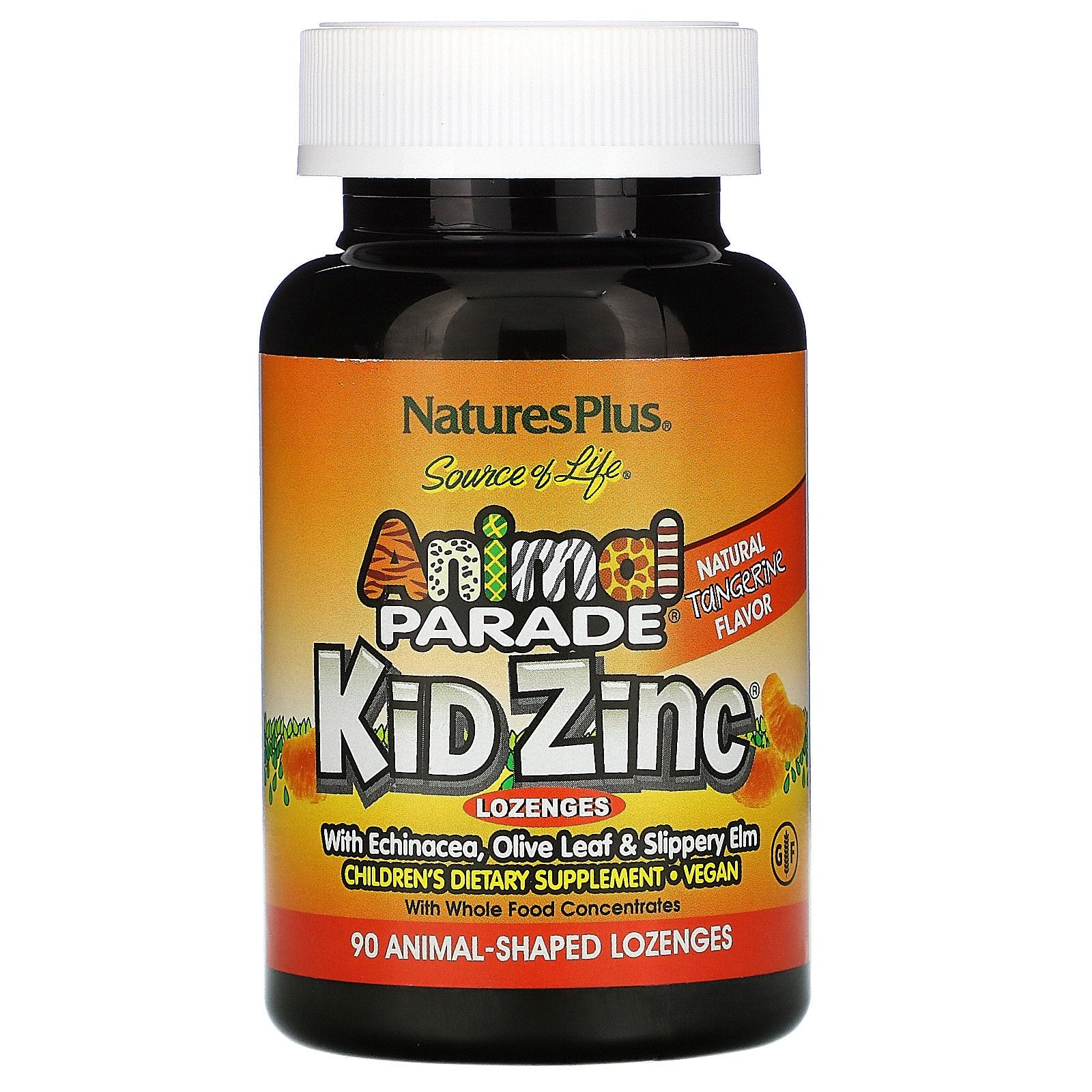 Nature's Plus, Source of Life, Animal Parade, Kid Zinc Lozenges, Natural Tangerine Flavor, 90 Animal-Shaped Lozenges