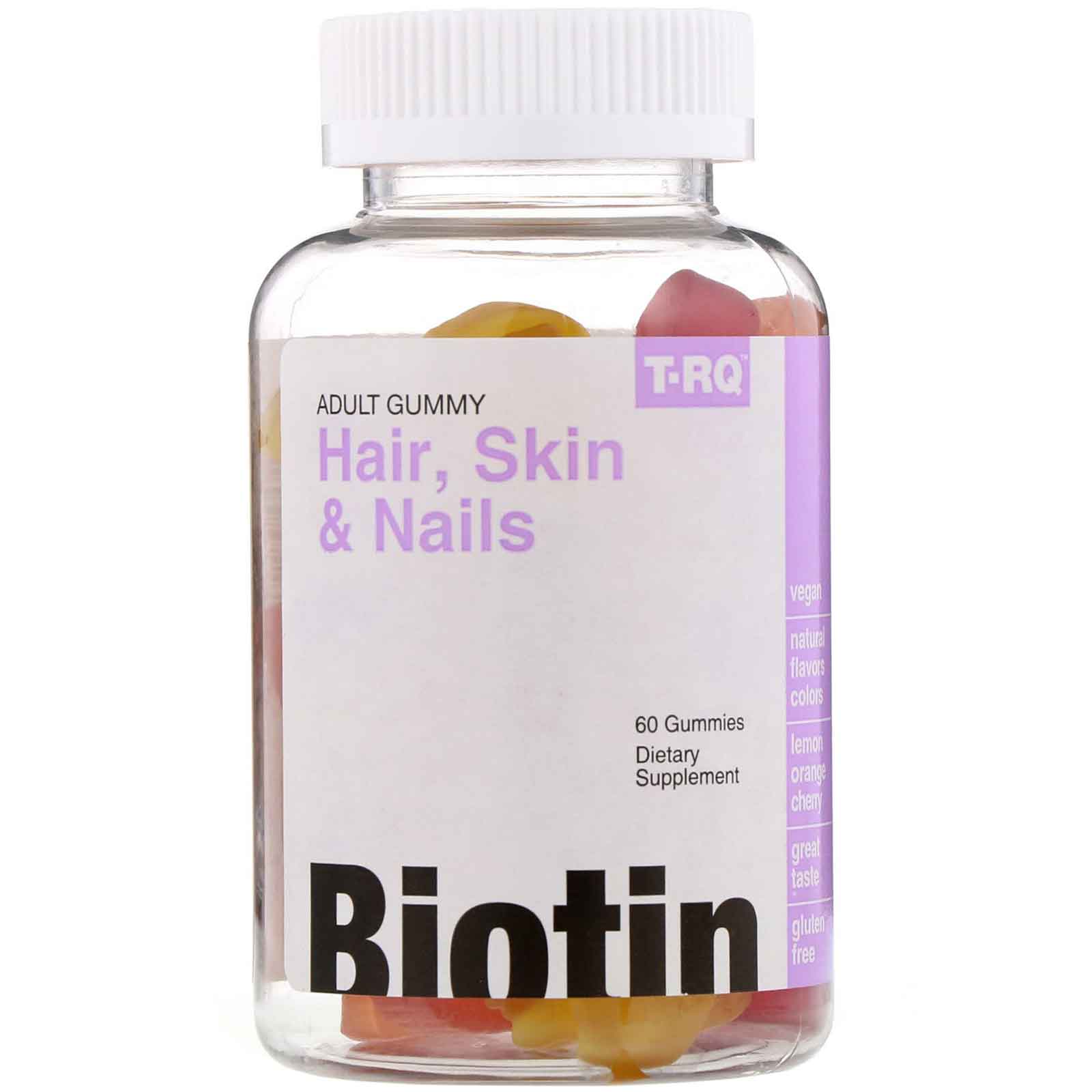 T-RQ, Adult Gummy, Hair, Skin & Nails, Biotin, Lemon Orange Cherry, 60 Gummies