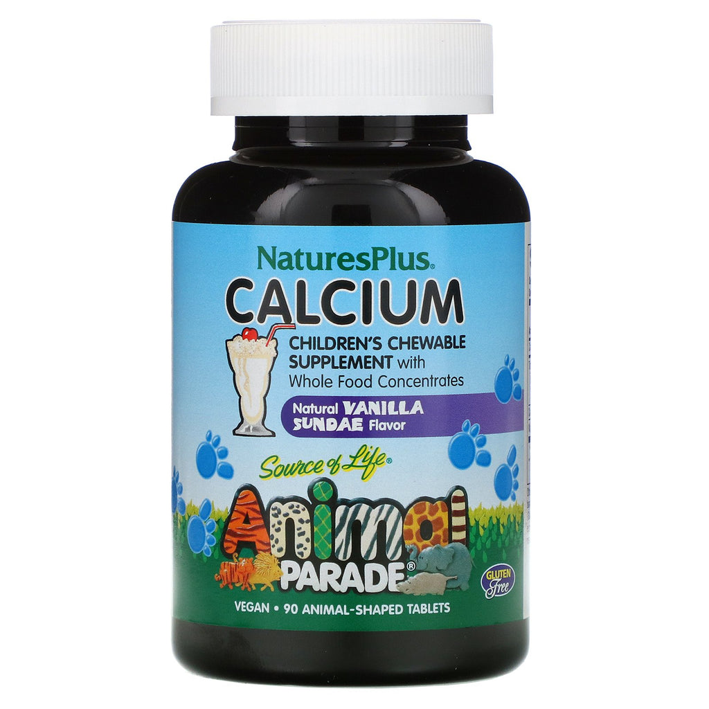 Nature's Plus, Source of Life, Animal Parade, Calcium, Children's Chewable Supplement, Natural Vanilla Sundae Flavor, 90 Animal-Shaped Tablets