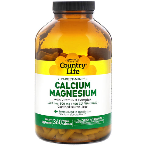 Country Life, Target-Mins Calcium Magnesium with Vitamin D Complex, 360 Vegan Capsules