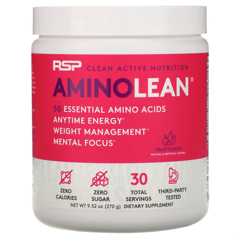 RSP Nutrition, AminoLean, Essential Amino Acids + Anytime Energy, Fruit Punch, 9.52 oz (270 g)
