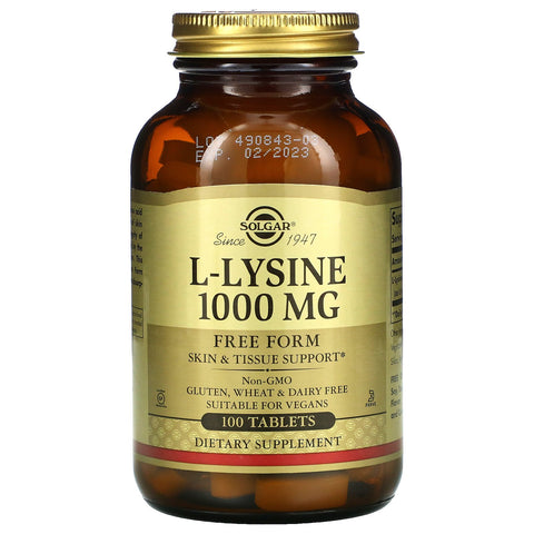Solgar, L-Lysine, Free Form, 1,000 mg, 100 Tablets