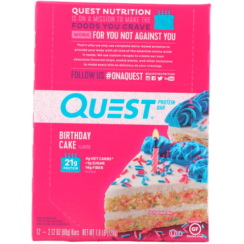 Quest Nutrition, Protein Bar, Birthday Cake, 12 Pack, 2.12 oz (60 g) Each