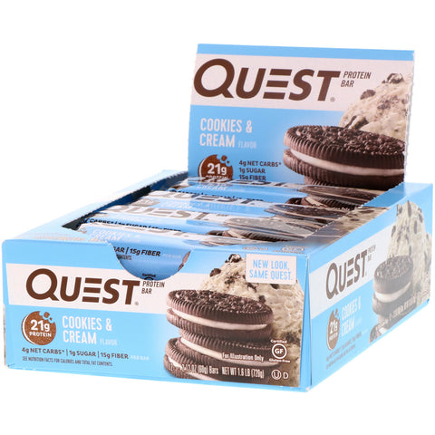 Quest Nutrition, Protein Bar, Cookies & Cream, 12 Bars, 2.12 oz (60 g) Each